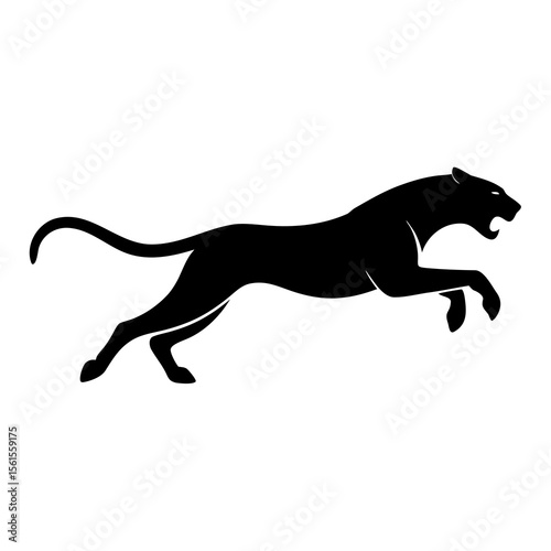"Running Panther Silhouette – Black Vector Illustration"