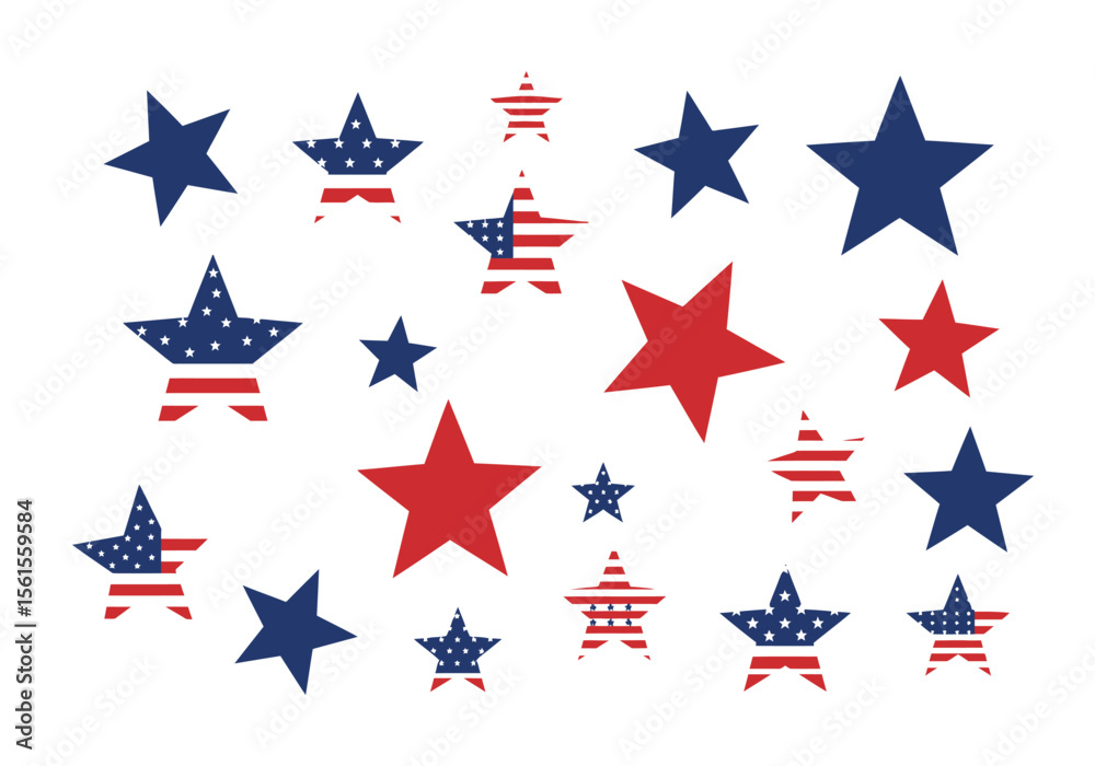 Patriotic Star Assortment Red White and Blue American Flag Designs. Patriotic Star Assortment Red White and Blue American Flag Designs.