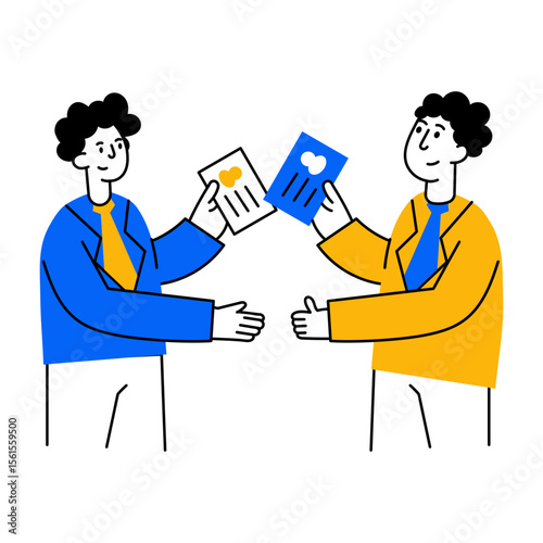 Flat style illustration showing group in business meeting room
