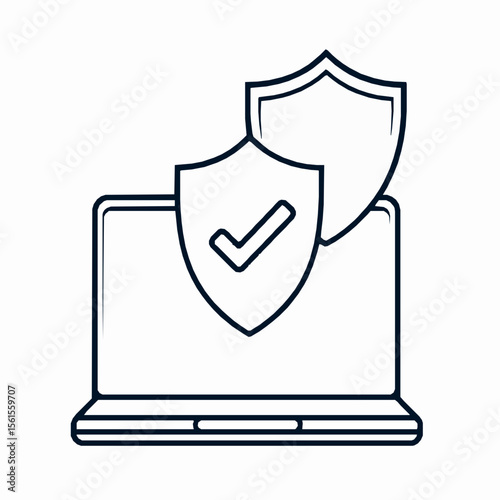 Laptop with shield icon illustrating cyber security and data protection measures