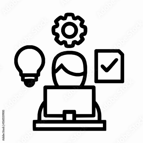 Creative workplace concept depicting ideas solutions and tasks successfully completed with approval