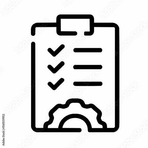 Business and technical tasks and projects checklist with gear settings symbol icon illustration