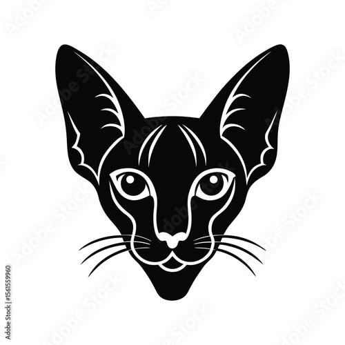 Silhouette tattoo style art illustration of Oriental Shorthair face with long nose.eps
