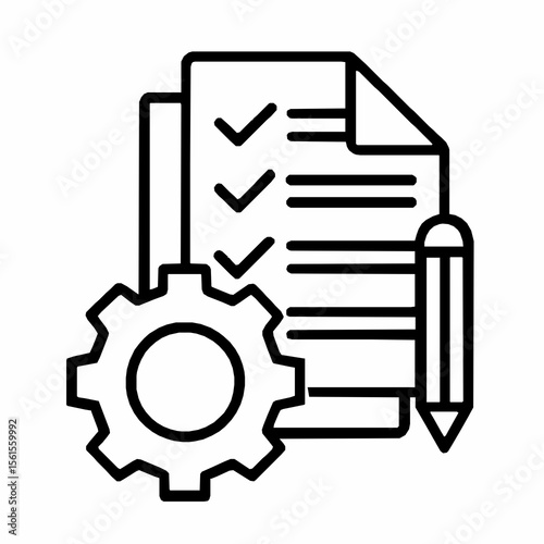 Gear checklist and pencil icon representing planning processes and effective project management