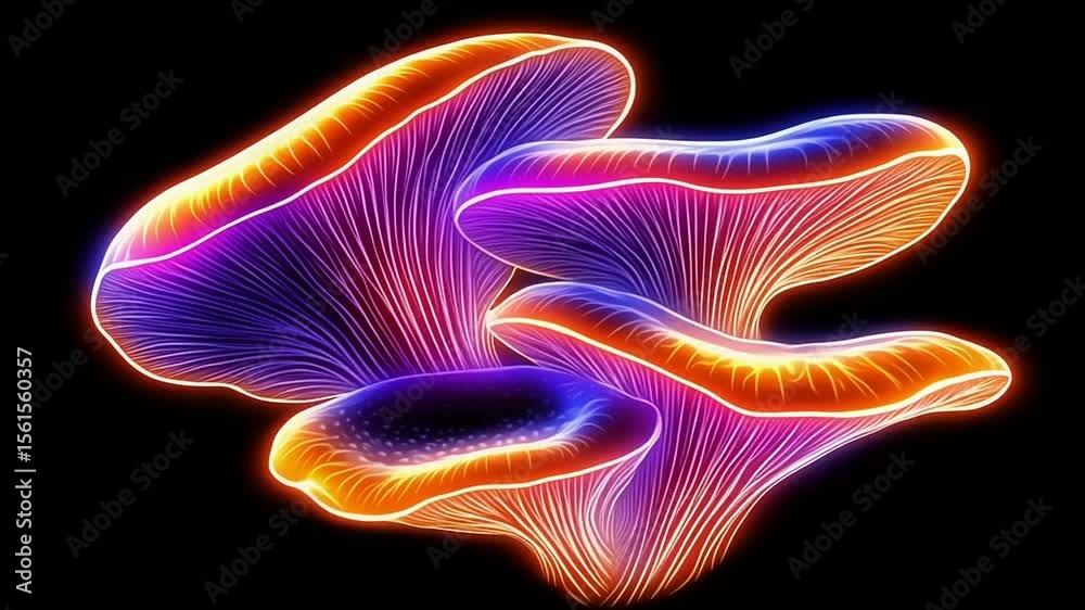 Fluorescent glowing fungi illustration