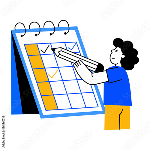 A flat style illustration showing project timeline on large board
