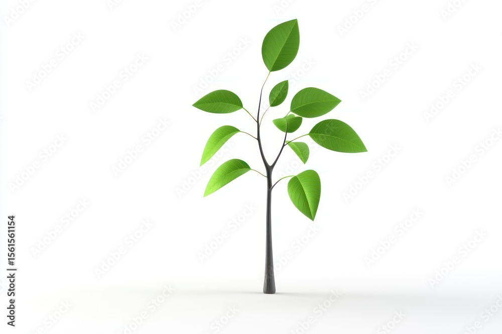 Obraz premium Stylized 3D tree sapling growing with animated leaves, isolated on white