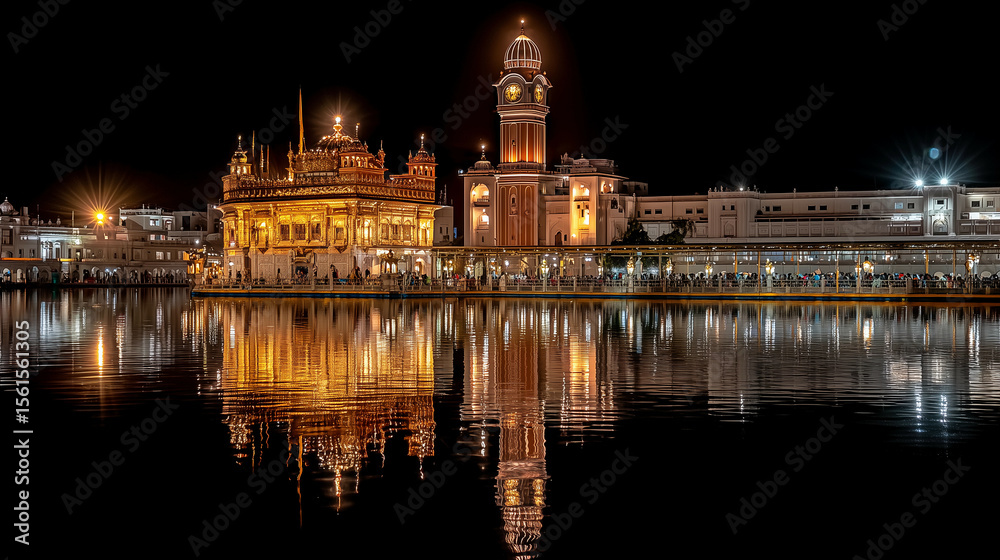 Fototapeta premium a body of water with a building in the background and a clock tower in the distance in the distance
