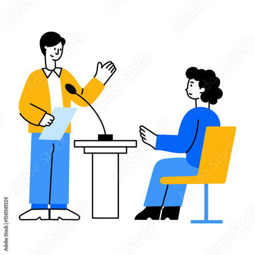 Flat style illustration showing person doing presentation practice
