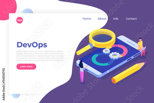  Devops concept. Application development, building.  API prototyping, programming and testing. Vector illustration