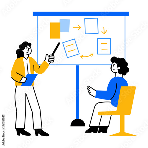 coworkers Flat style illustration showing coworkers in group discussion