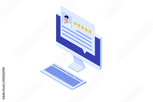 Online doctor reviews, Choose doctor for consultation isometric.