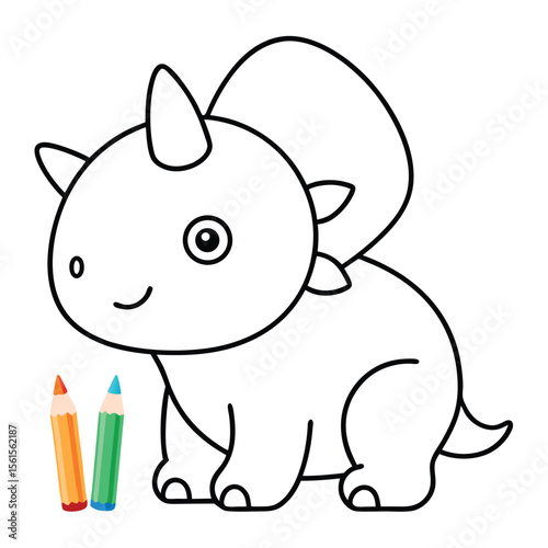Charming outline of a baby triceratops dinosaur illustration