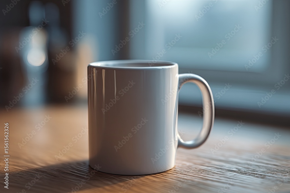 Simple Ceramic Mug on Wooden Table Scene Simple Ceramic Mug on Wooden Table Scene