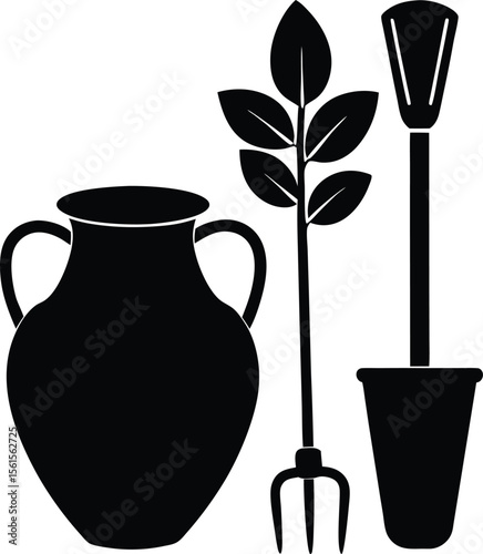 Clay Pot And Tools Silhouette Design