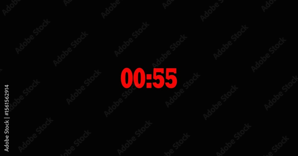 1 Minute Countdown Timer in Red | 60 Seconds Digital Red Clock Animation | Bold Countdown Motion Graphic