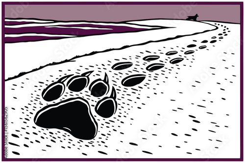 Realistic cat paw print imprinted in soft sand detailed texture natural beach scene