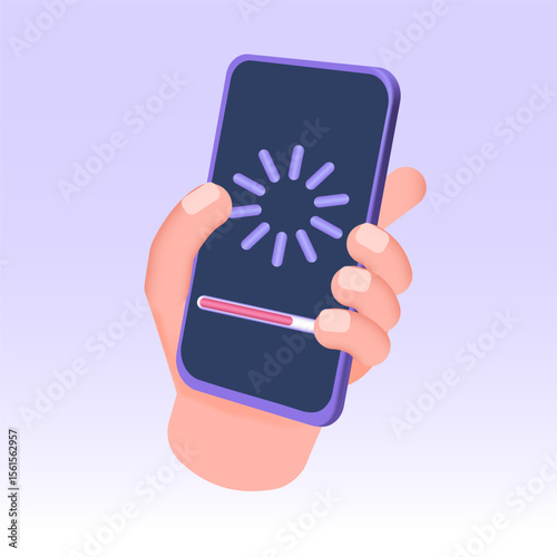 Mobile phone slowdowning concept. 3D Vector illustration.