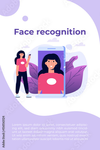 Biometric security identification, face recognition system concept. Vector illustration.