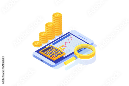 Financial administration, examiner, audit isometric concept. Company tax and account. Vector illustration