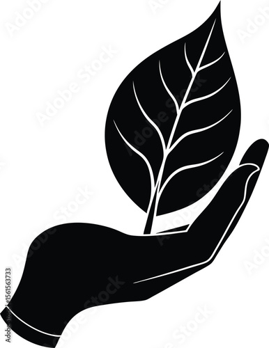 Hand Holding A Leaf Silhouette