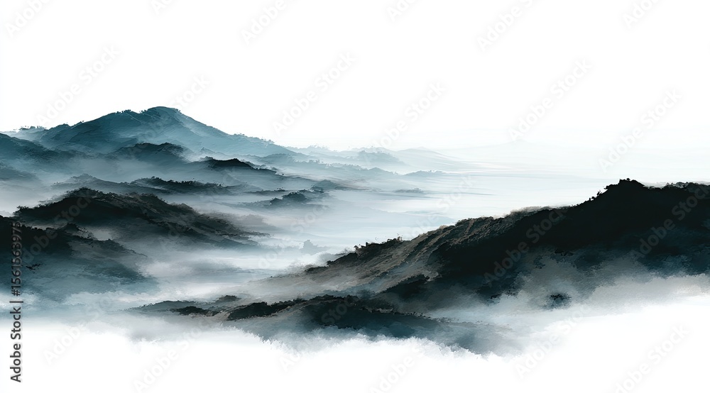 Obraz premium Misty Mountain Range Over Clouds Dreamy Landscape