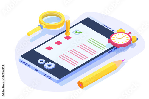 Inefficient time management concept. People unable to organize their tasks. Deadline scenes. Vector isometric isolated illustration.