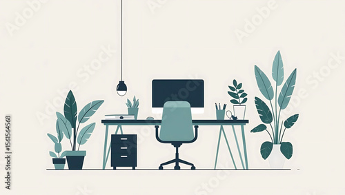 Modern Minimalist Home Office Workspace Design with Plants