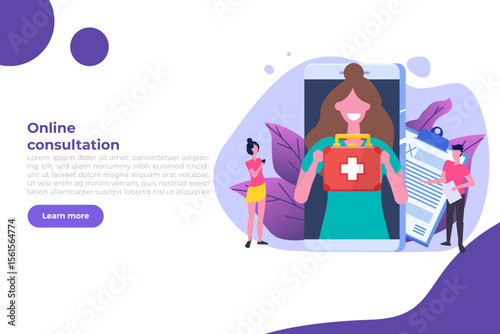 Medical online conference, Doctor Distant consultation online concept.  Flat Vector Illustration