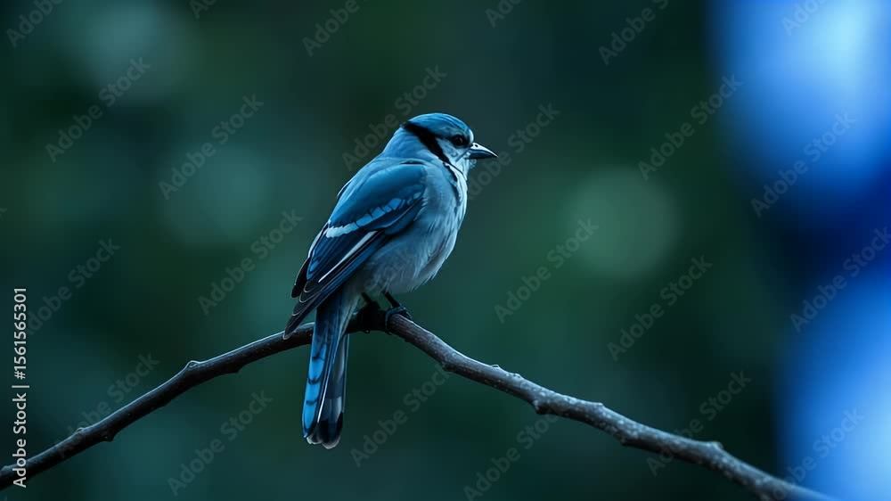 Teal Blue Light Trails on a Teal Bluejay Perched on a Branch Teal Blue Light Trails on a Teal Bluejay Perched on a Branch