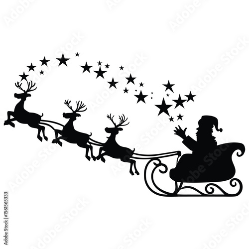 Santa Claus with sleigh and reindeer vector illustration silhouette with a holiday design