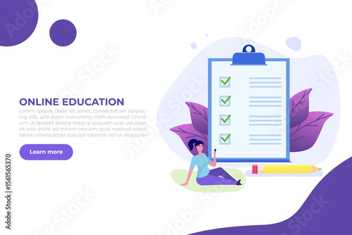 Online exam or testing, E-lerning,  Internet Quiz, Online education concept. Vector illustration.