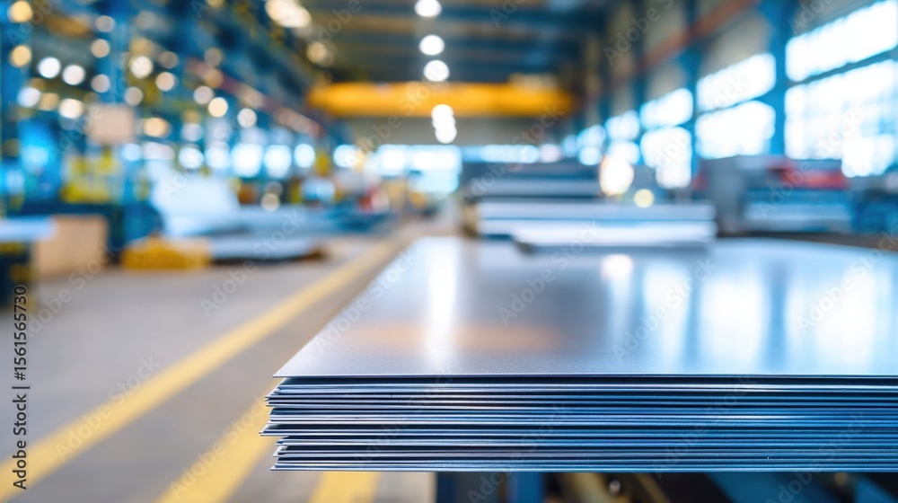 Industrial Warehouse Interior with Metal Sheets and Storage Area for Manufacturing. Industrial Warehouse Interior with Metal Sheets and Storage Area for Manufacturing.