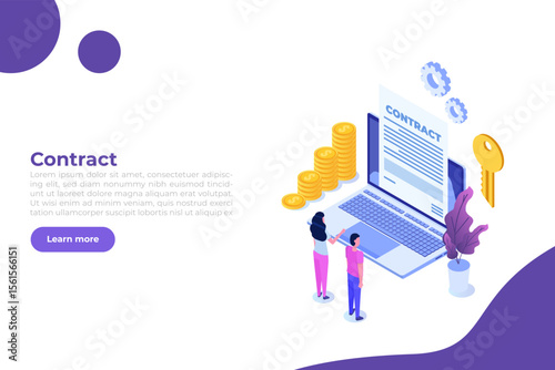 Preparation business contract concept. Vector illustration.