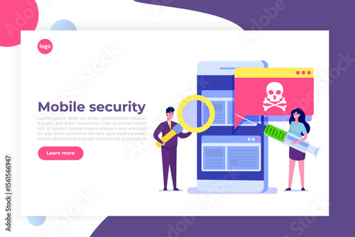 Smartphone virus malware trojan notification or alert. Hacker attack, Mobile security vector concept.
