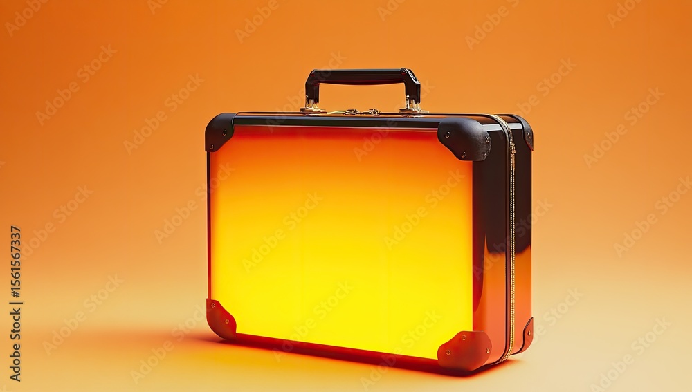 Retro suitcase, glowing orange, minimalist style Retro suitcase, glowing orange, minimalist style
