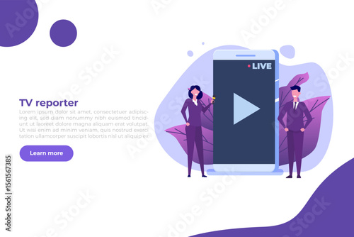 TV reporter character, Journalist special correspondent and camera man concept. Vector illustration.