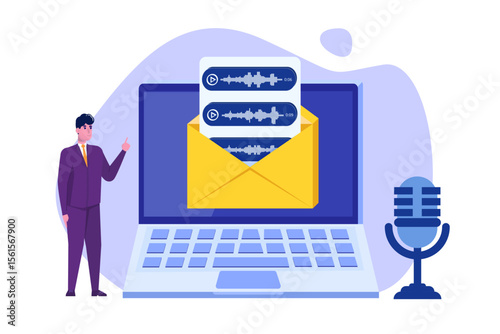 Voice messages, Voice recognition concept with character. Can use for web banner, landing page template, infographics.
