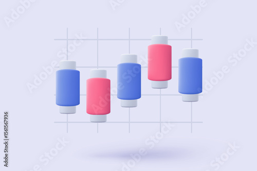 3D stock trading graph report for statistic market in bubble icon. Sell and buy money cash and exchange with finance business, analyzing investment. 3d bank trading icon vector render illustration