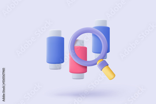 3D graph up with search notice icon for finance statistic, sell and buy report. analyzing investment money cash and exchange with finance. 3d trading stock report icon vector render illustration