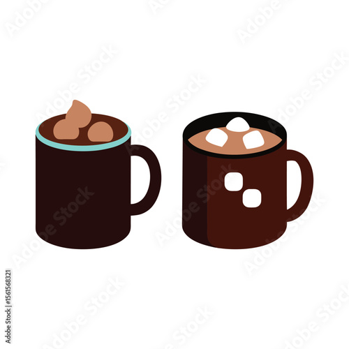 Hot cocoa mug with fluffy marshmallows and candy cane festive drink Vector illustration