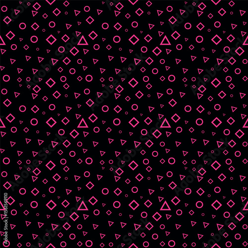 Geometric Pattern of Pink Shapes on Black Background