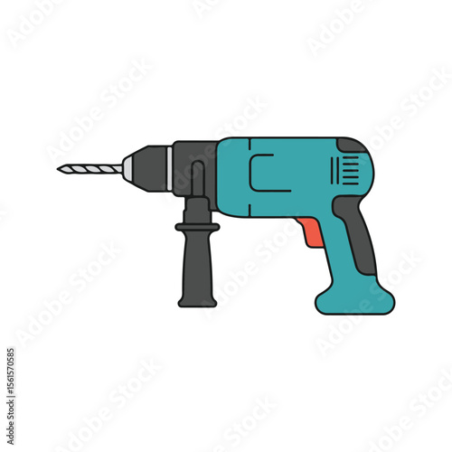 Electric Drill Power Tools Icon – Flat Vector Construction Illustration