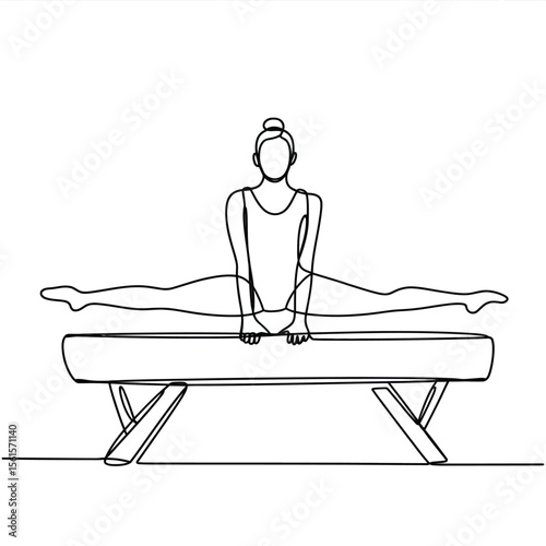 Gymnast in a Split on Balance Beam One Line Drawing