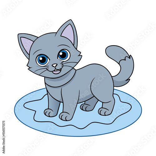 A black outline of printable smiling kitten tracing