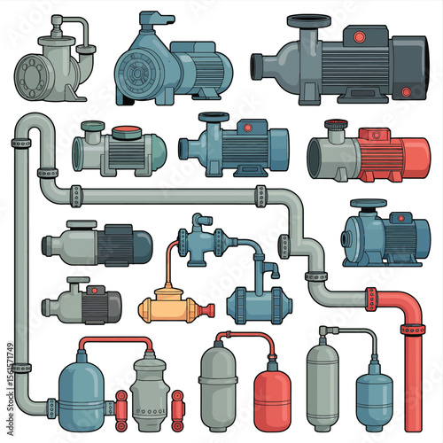 Variety of Water Pumps and Plumbing System Components