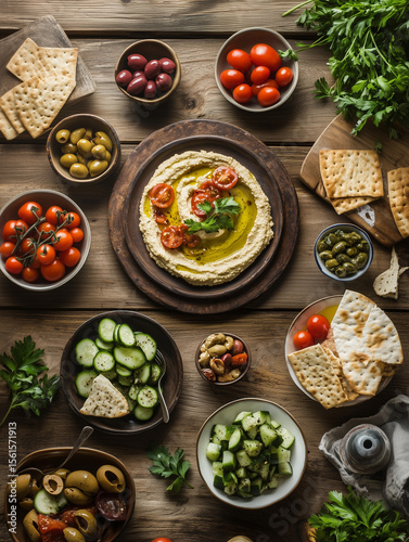 Wallpaper Mural Hummus with toppings arranged on rustic wooden table for sharing Torontodigital.ca