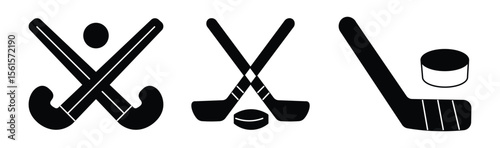 hokey  icon. Hockey sticks crossed with puck icons. hokey line vector illustration isolated on white background

