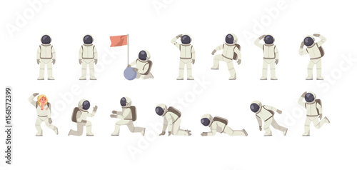 Astronaut Poses Collection Space Exploration Illustrations
