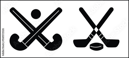 hokey  icon. Hockey sticks crossed with puck icons. hokey line vector illustration isolated on white background
